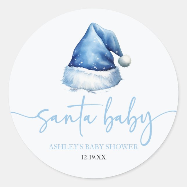 Santa Baby Blue Hat Weihnachtsferien Baby Dusche Runder Aufkleber (Vorderseite)