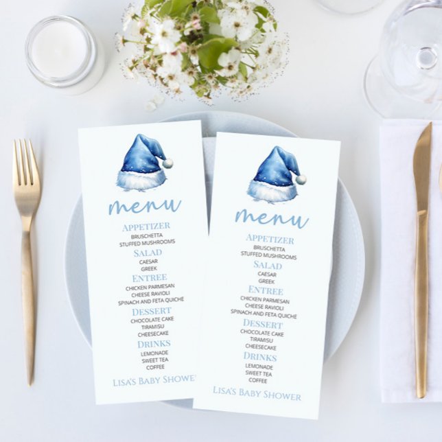 Santa Baby Blue Snowy Weihnachtsmannmütze Babydusc Menükarte (Von Creator hochgeladen)