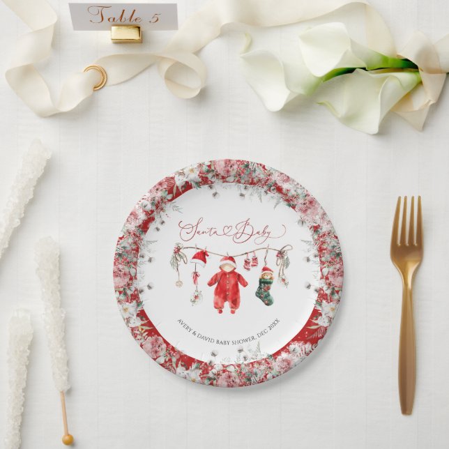 Santa Baby Christmas Baby Baby Dusche Willkommen Pappteller (Hochzeit)