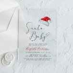 Santa Baby Christmas Baby Dusche Acryleinladungen<br><div class="desc">Eine niedliche Weihnachtssaison mit klarer Akrylydusche-Einladung mit "Santa Baby" in einem eleganten Drehbuch mit einem Herzschlag,  einer Aquarellbilderin eines roten Weihnachtshutes und einer Einladung zu einer fröhlichen kleinen Babydusche. Personalisieren Sie den Namen der Mutter in einem stilvollen roten Drehbuch und die Duschdetails in einfachen modernen Typografie.</div>
