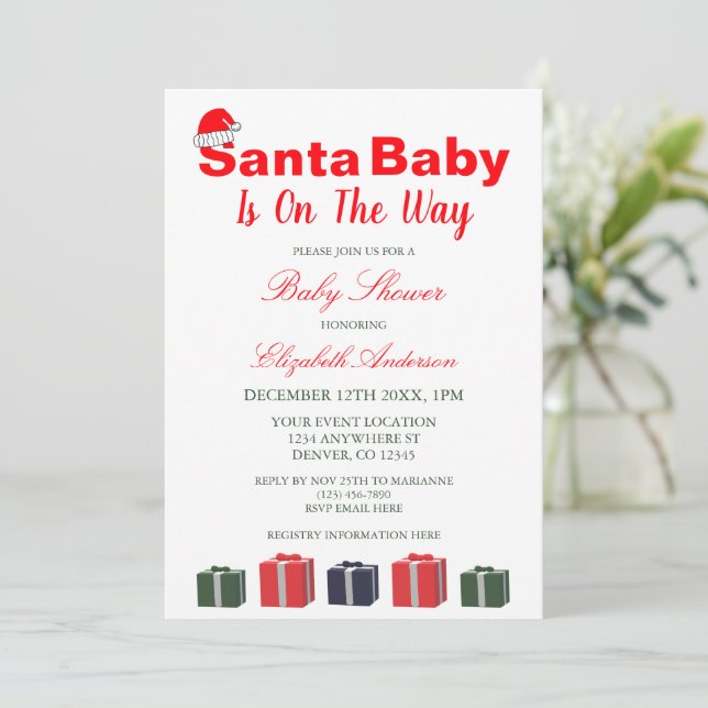 Santa Baby Christmas Baby Dusche Einladung (Stehend Vorderseite)