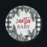 Santa Baby Christmas Baby Dusche Pappteller<br><div class="desc">Weihnachtsdusche zum Thema Weihnachten mit Weihnachtsgrün und schwarzem Büffel kariert.</div>