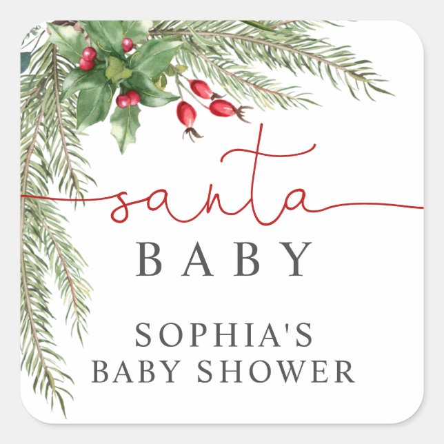 Santa Baby Christmas Baby Dusche Quadratischer Aufkleber (Vorderseite)