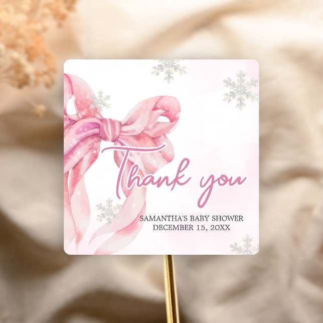 Santa Baby Christmas Baby Dusche Quadratischer Aufkleber (Pink Coquette Winter Baby Shower Sticker)