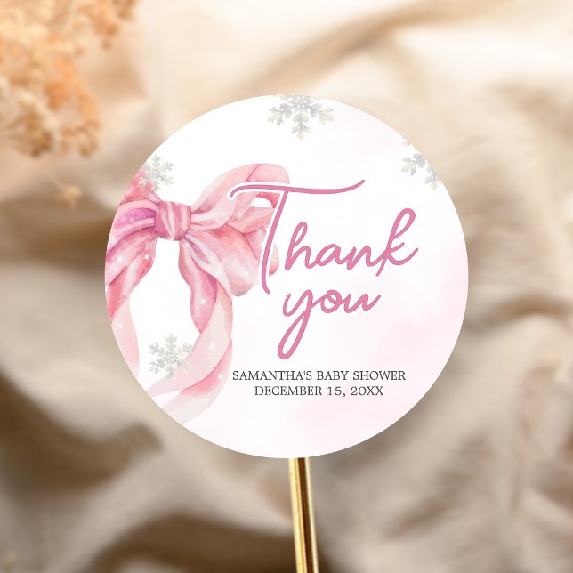Santa Baby Christmas Baby Dusche Runder Aufkleber (Pink Coquette Winter Baby Shower Sticker)