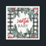 Santa Baby Christmas Baby Dusche Serviette<br><div class="desc">Weihnachtsdusche zum Thema Weihnachten mit Weihnachtsgrün und schwarzem Büffel kariert.</div>