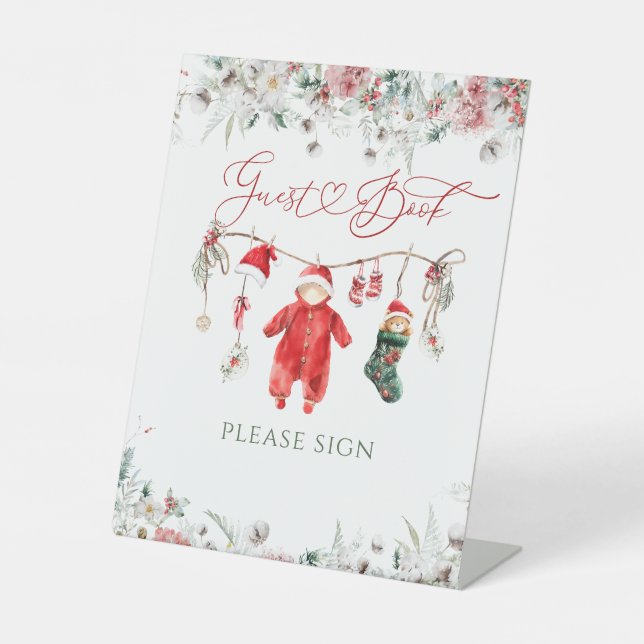 Santa Baby Christmas Baby Shooting Guest Book Sockelschild (Vorderseite)