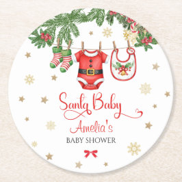 Santa Baby Christmas Baby Shower Decor Runder Pappuntersetzer