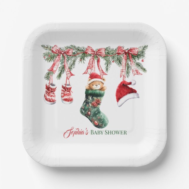 Santa Baby Christmas Baby Shower Pappteller (Vorderseite)