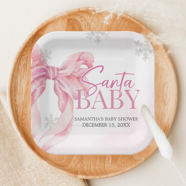 Santa Baby Christmas Baby Shower Pappteller (Pink Coquette Winter Baby Shower Paper Plate)