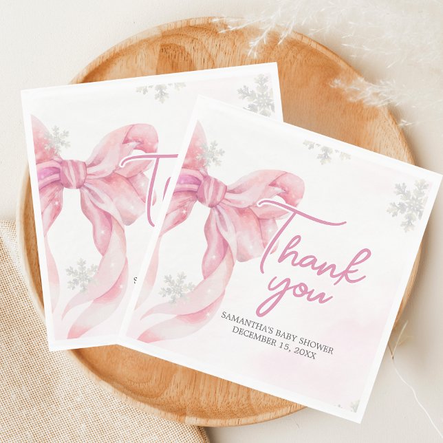 Santa Baby Christmas Baby Shower Serviette (Pink Coquette Winter Baby Shower Napkin)