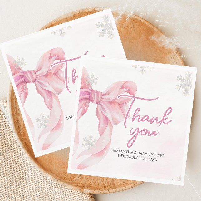 Santa Baby Christmas Baby Shower  Serviette (Pink Coquette Winter Baby Shower Napkin)