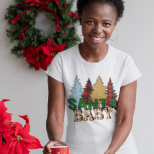 Santa Baby Christmas Buffalo Kariert Leopard Tree T-Shirt