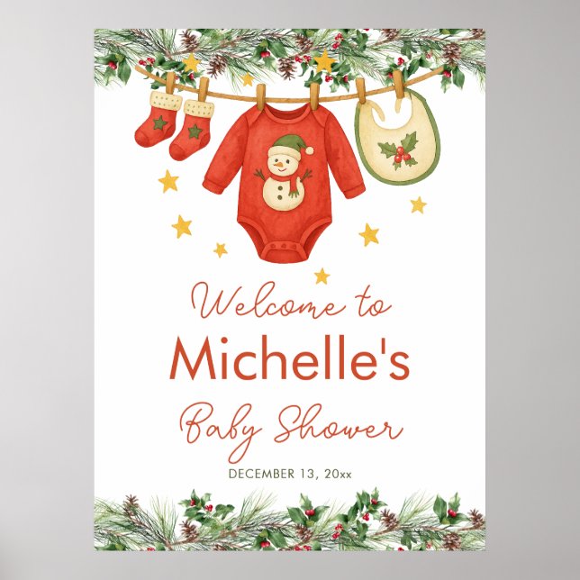 Santa Baby Christmas Clothesline Baby Shower Poster (Vorne)