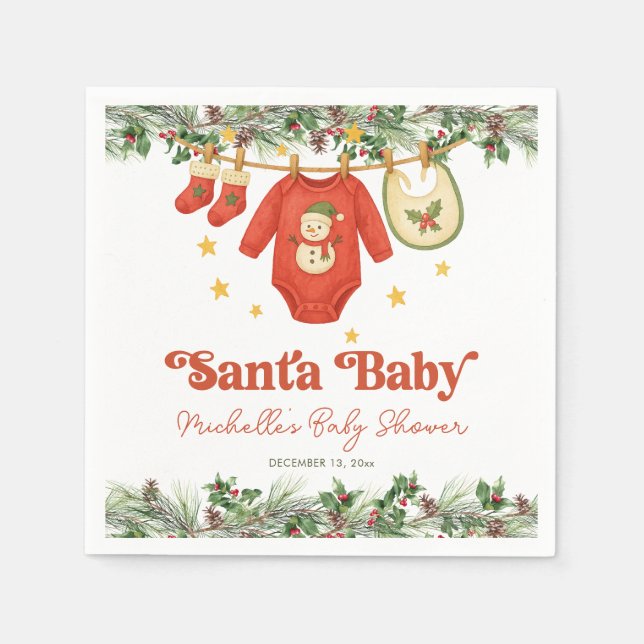 Santa Baby Christmas Clothesline Baby Shower Serviette (Vorderseite)