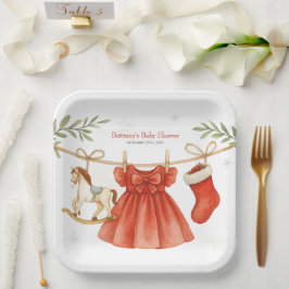 Santa Baby Christmas Clothesline Girl Baby Shower Pappteller