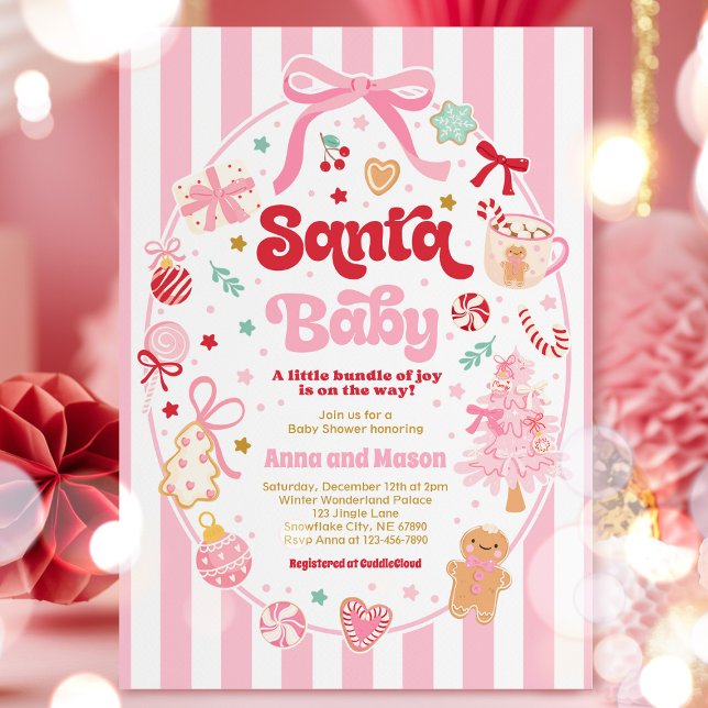Santa Baby Christmas Coquette Bow Baby Shower Einladung (Von Creator hochgeladen)