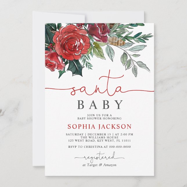 Santa Baby Christmas Floral Baby Shower Invitation Einladung (Vorderseite)