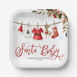 Santa Baby Christmas Girl Baby Shower Pappteller