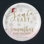 Santa Baby Christmas Girl Babydusche Pappteller<br><div class="desc">Schöne Kalligraphie mit Schneeflocken,  winterbezogene Babyduschplatte. Einfach mit Ihren Daten personalisieren. Karo der Auflistung,  um passende Elemente als Gehäusekarten zu finden.</div>