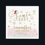 Santa Baby Christmas Girl Babydusche Serviette<br><div class="desc">Schöne Kalligraphie mit Schneeflocken,  winterbezogene Babydusche. Einfach mit Ihren Daten personalisieren. Karo der Auflistung,  um passende Elemente als Gehäusekarten zu finden.</div>