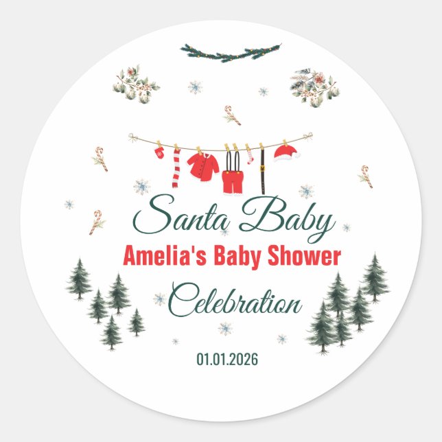 Santa Baby Christmas Theme Baby Shower  Runder Aufkleber (Vorderseite)