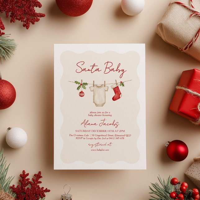 Santa Baby Christmas Winter Baby Shower  Einladung (Santa Baby Shower Invitation Winter Baby Shower )