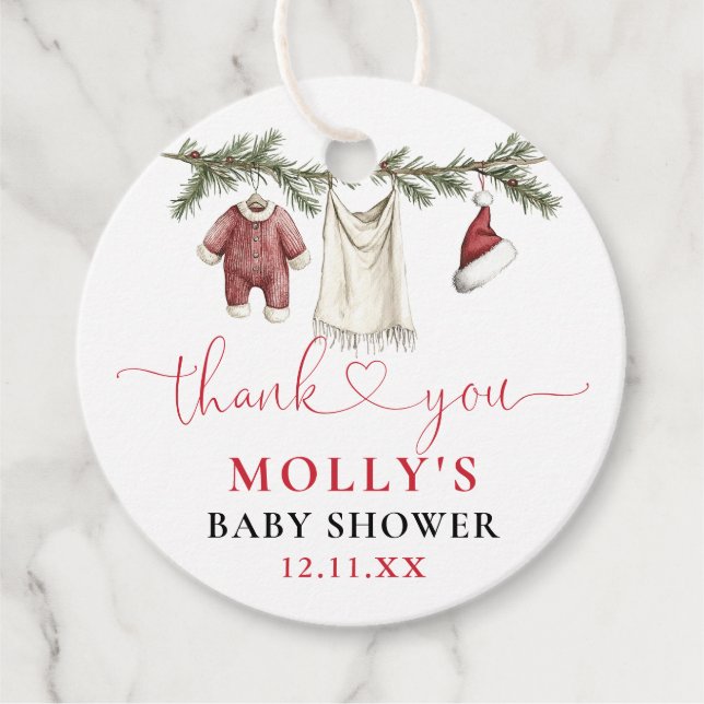 Santa Baby Clothesline Winter Baby Dusche Geschenkanhänger (Vorderseite)