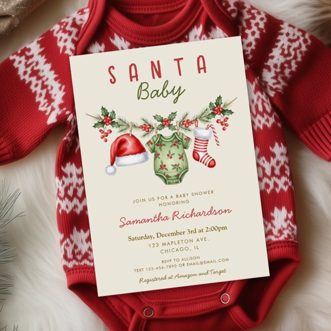 Santa Baby cute clothes Christmas baby shower Einladung (Von Creator hochgeladen)