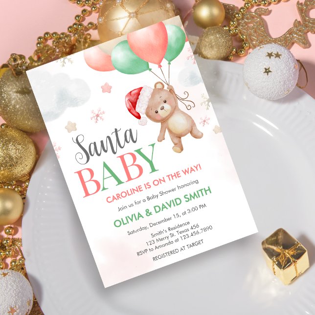 Santa Baby Dusche Einladung (Santa Baby Bear Baby Shower Invitation)