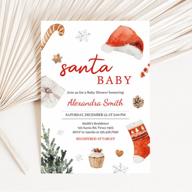 Santa Baby Dusche Einladung (Minimalist Santa Baby Shower Invitation)