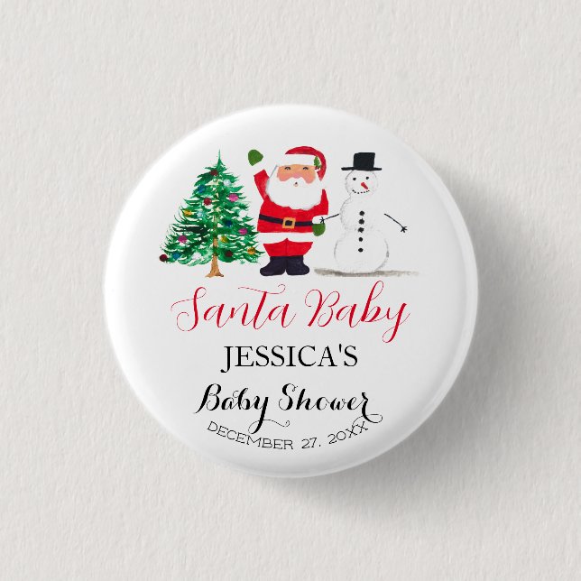 Santa Baby Dusche Red Niedlich Vielen Dank Button (Vorderseite)