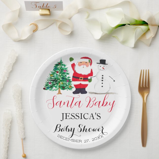 Santa Baby Dusche Red Niedlich Vielen Dank Pappteller (Hochzeit)