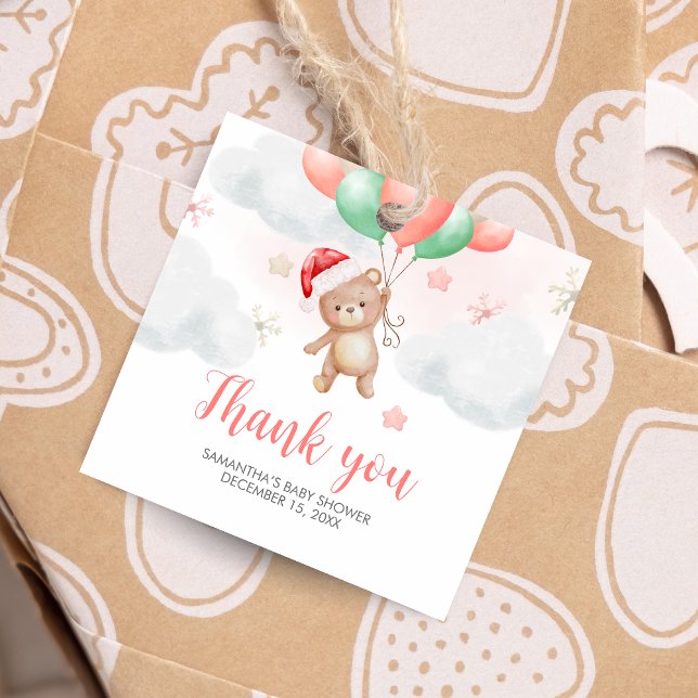Santa Baby Dusche Square Geschenkanhänger (Santa Baby Bear Baby Shower Favor Tags)