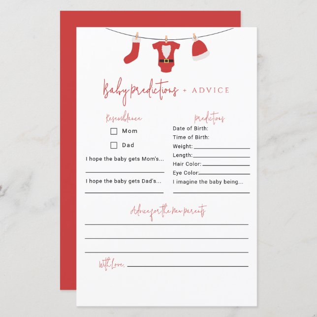 Santa Baby Dusche Vorhersagen & Ratschläge (Vorne/Hinten)