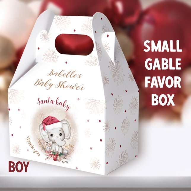 Santa Baby Elephant Christmas Baby Dusche Kleine Geschenkschachtel (Santa Baby Boy Small Gable Favor Boxes - You can choose from 3 sizes of these gable favor boxes)