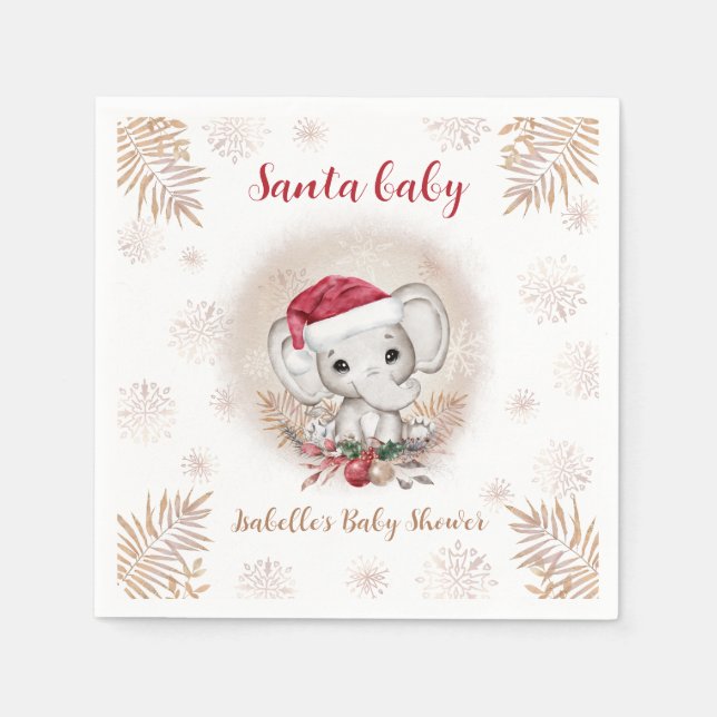 Santa Baby Elephant Christmas Baby Shower Napkins Serviette (Vorderseite)