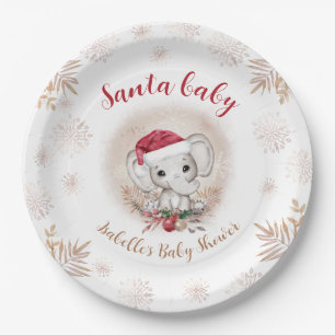 Santa Baby Elephant Christmas Boy Baby Shower Pappteller