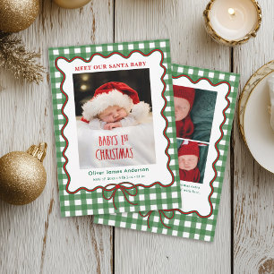 Santa Baby Geburtsankündigung Gingham Feiertagskar Feiertagskarte