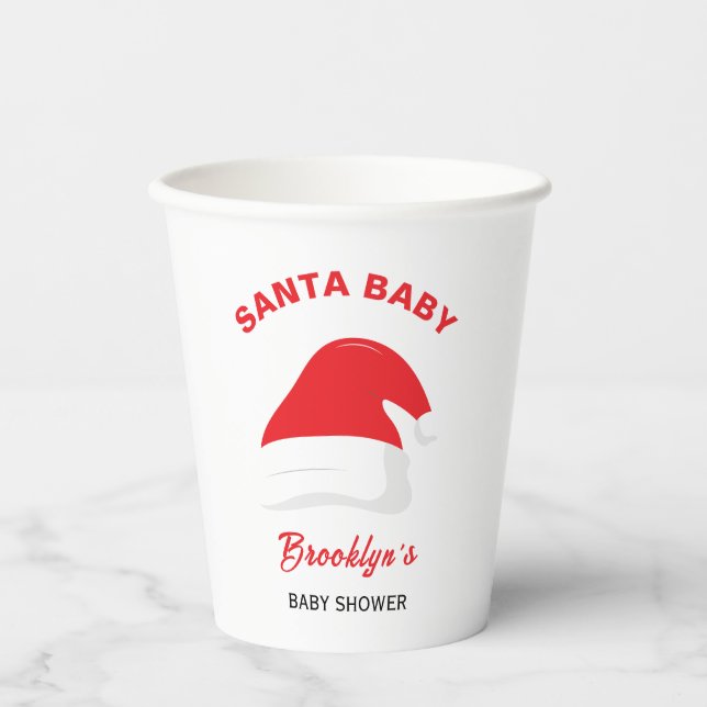 Santa Baby Gender Neutral Baby Shower Winter Hat Pappbecher (Vorderseite)