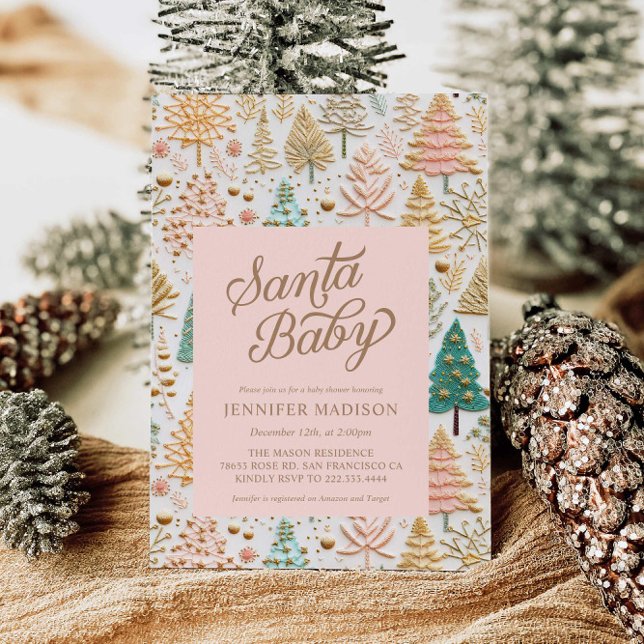 Santa Baby Girl Babydusche Einladung (Elegant Santa Baby Girl Baby Shower Invitation)