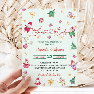 Santa Baby Greenery Baby Shower Einladung