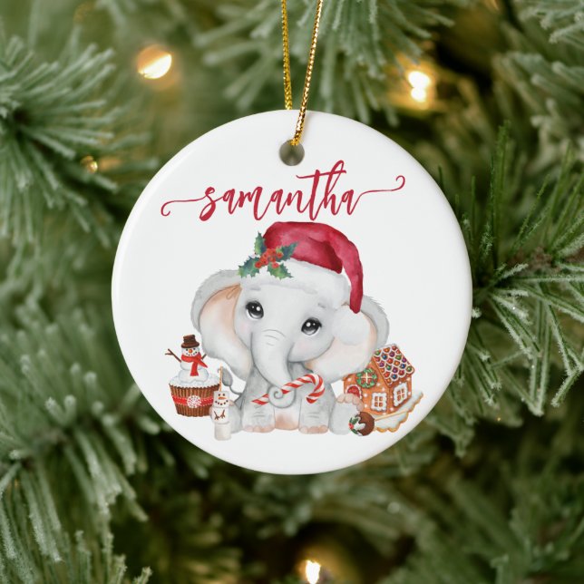 Santa Baby Holiday Elephant Weihnachten Keramik Ornament (Baum)