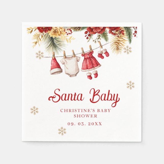 Santa Baby Holiday Winter Christmas Baby Shower Serviette (Vorderseite)