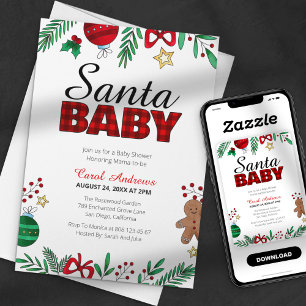 Santa Baby Kariert Botanische Weihnachtsdusche Einladung