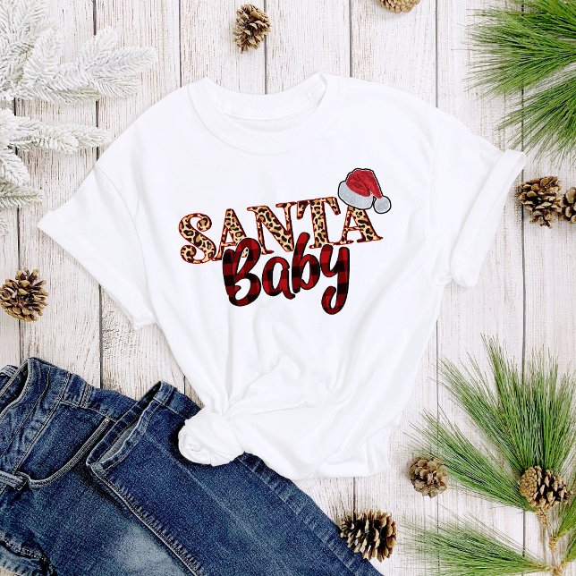 Santa Baby Kariert Leapord Print Christmas Women's T-Shirt (Von Creator hochgeladen)