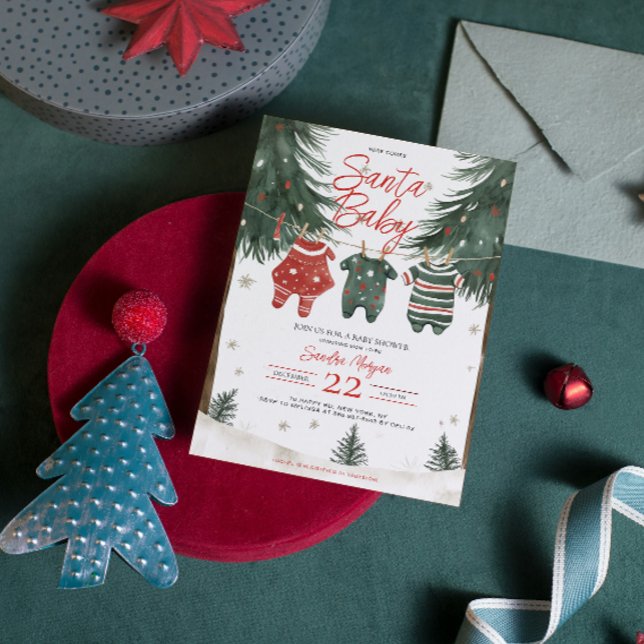 Santa Baby Kleidung LinePine Trees Babydusche Einladung (Von Creator hochgeladen)