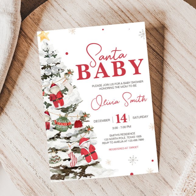 Santa Baby Kleidung Weihnachtsdusche Einladung (Santa Baby Christmas Baby Shower Invitation)