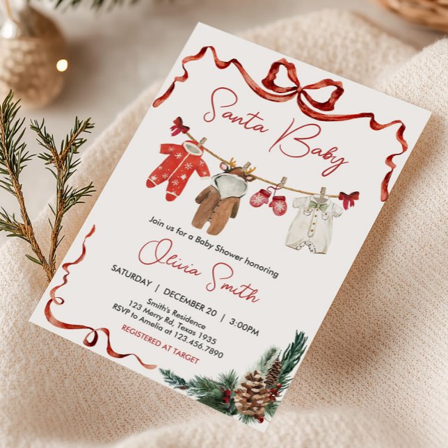 Santa Baby Kleidung Weihnachtsdusche Einladung (Santa Baby Christmas Clothes Baby Shower Invitation)