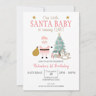 Santa Baby macht eins, Mädchen Weihnachten Geburts Einladung